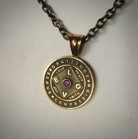 Love + Gratitude Oxidized Bronze with Amethyst