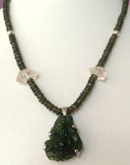 Moldavite necklace with carved Moldavite Buddha