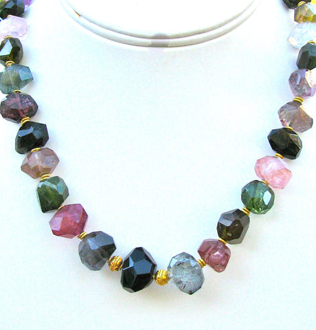 Faceted Rare Tourmaline Hand cut Necklace