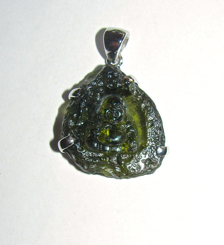 Moldavite carved Buddha pendant