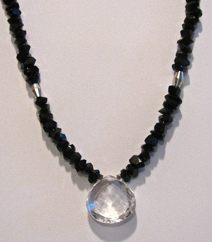 Black Tektite and Quartz Teardrop Necklace