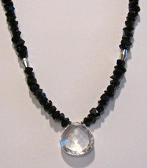 Black Tektite and Quartz Teardrop Necklace