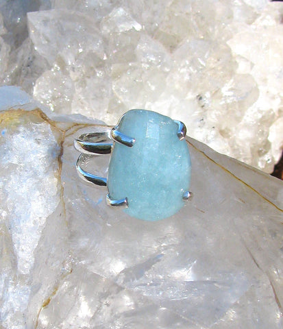 Faceted Aquamarine Ring